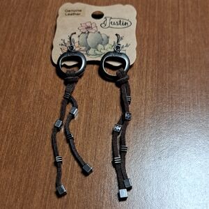Justin Boots Brown Leather Dangle Earrings with Gunmetal Accents